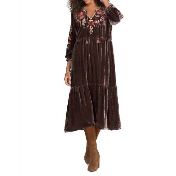taline velvet boho midi dress Johnny Was Taline Velvet Boho Midi Dress, Size S - Coffeebean (J33121-8) for sale online